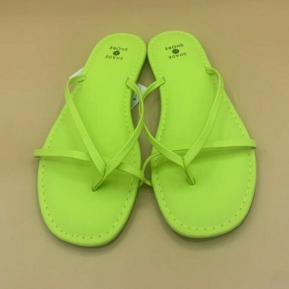 Shade & Shore Mackenzie Skinny Strap Flip Flop Sandals Lime 7 - Picture 1 of 5